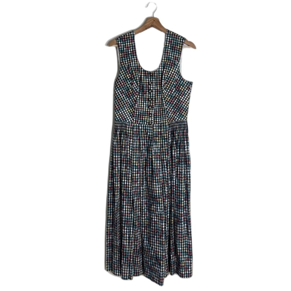 Vtg Alphorn Dress Womens 40 Multicolor Gingham Plaid Sleeveless Germany 90s